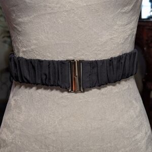 Black Elastic Waist Belt with Silver-tone Clasp